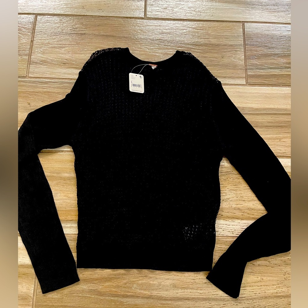 Free People Black Mesh Long Sleeve Top